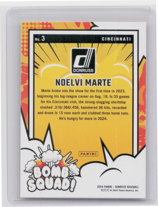 2024 Donruss Bomb Squad! Noelvi Marte #3 Reds - Image 3