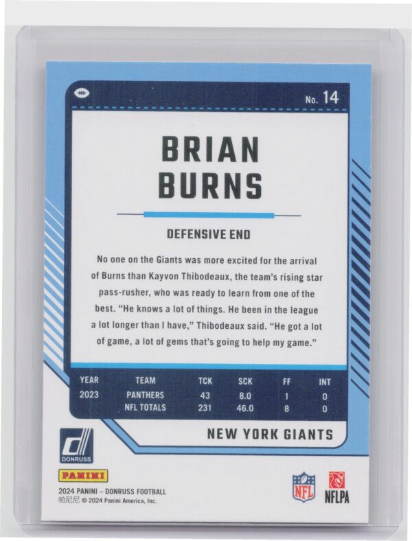 2024 Donruss Brian Burns Press Proof Red 14 Giants - Image 3