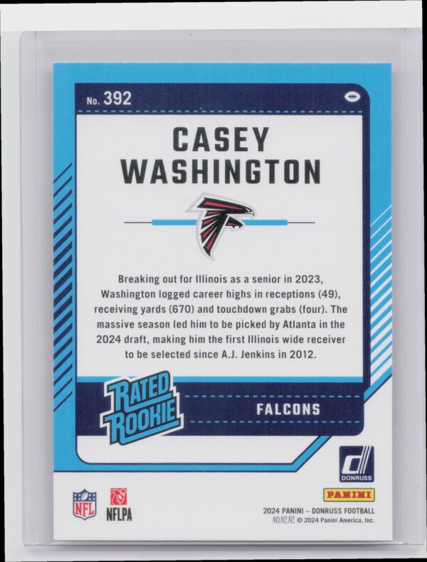 2024 Donruss Casey Washington 392 Falcons - Image 3