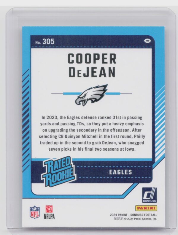 2024 Donruss Cooper DeJean RC 305 Eagles - Image 3