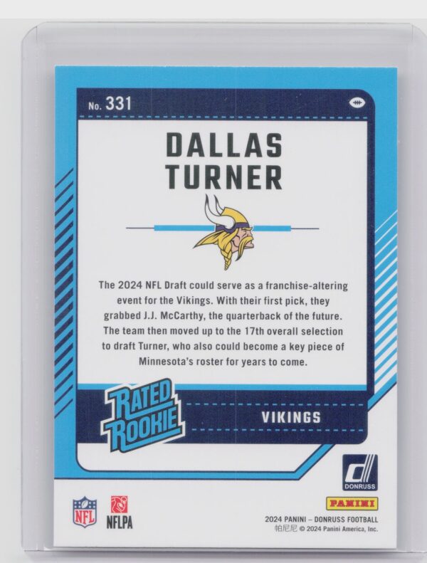 2024 Donruss Dallas Turner RC 331 Vikings - Image 3