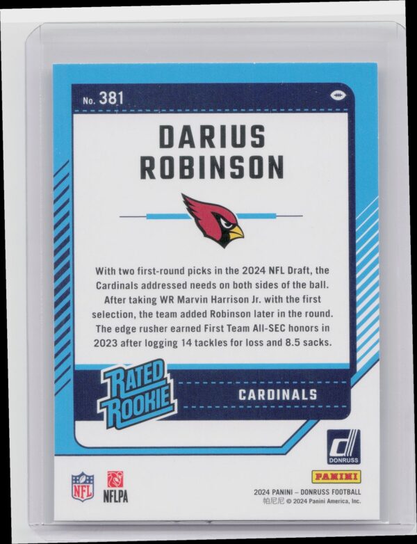 2024 Donruss Darius Robinson RC 381 Cardinals - Image 3