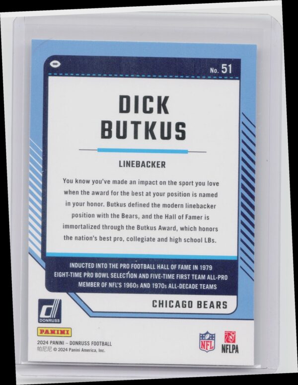 2024 Donruss Dick Butkus 51 Bears - Image 3