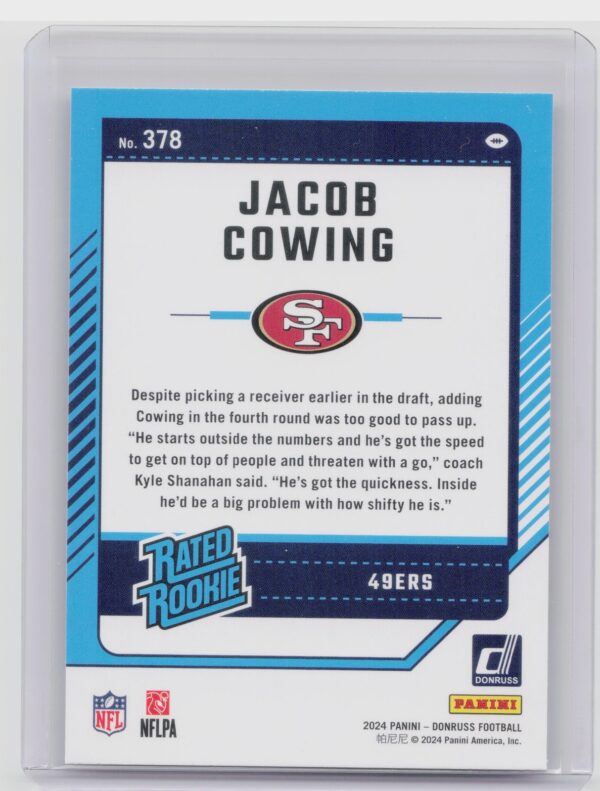 2024 Donruss Jacob Cowing RC 378 49ers - Image 3