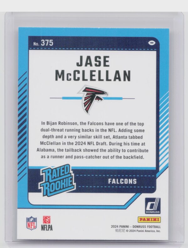 2024 Donruss Jase McClellan RC 375 Falcons - Image 3