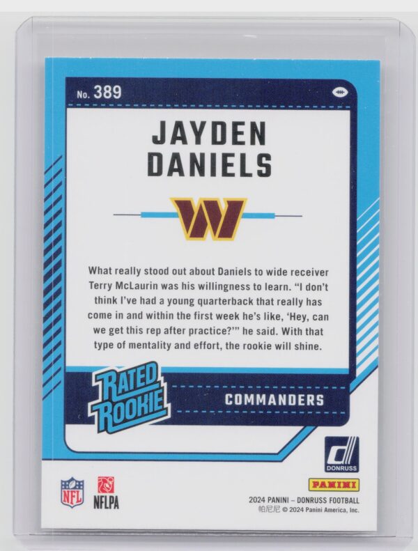 2024 Donruss Jayden Daniels RC 389 Commanders - Image 3