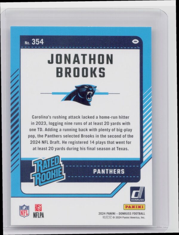 2024 Donruss Jonathon Brooks RC 354 Panthers - Image 3