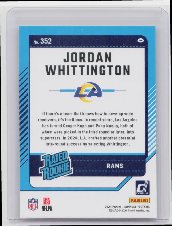 2024 Donruss Jordan Whittington RC 352 Rams - Image 3