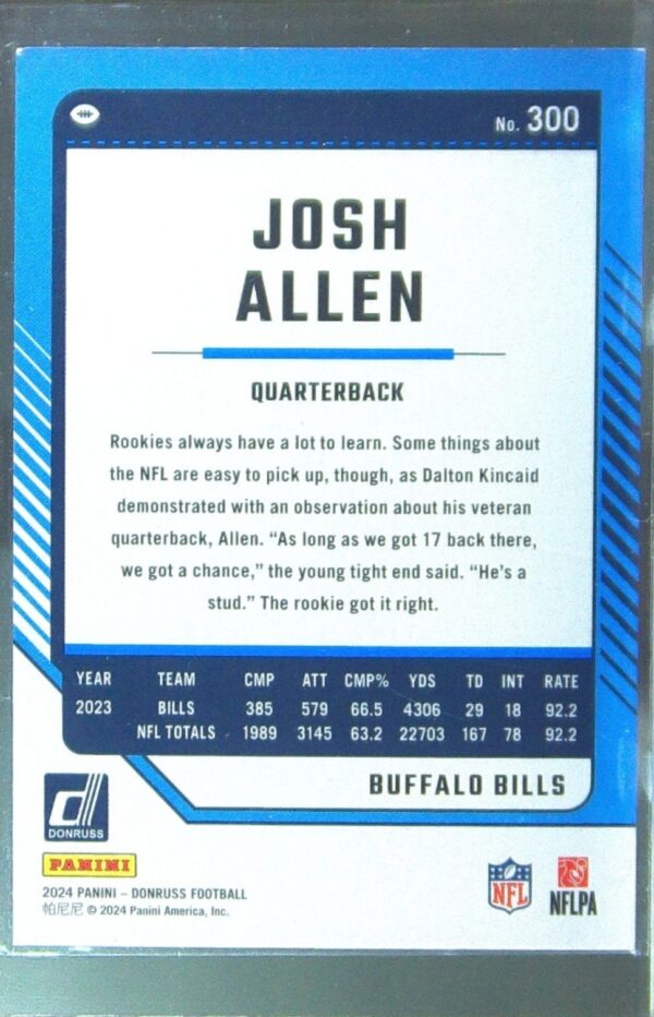2024 Donruss Josh Allen Press Proof Purple 300 Bills - Image 3