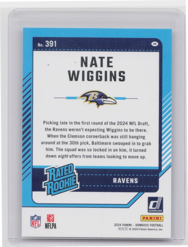 2024 Donruss Nate Wiggins RC 391 Ravens - Image 3