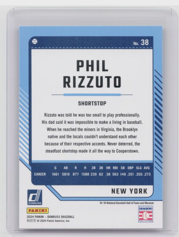 2024 Donruss Phil Rizzuto Red and Blue #38 Yankees - Image 3