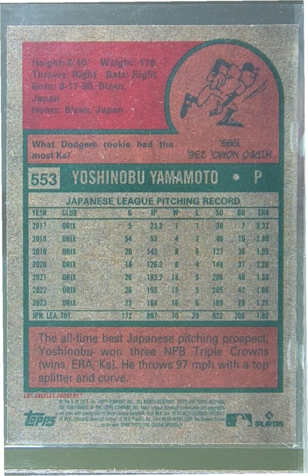 2024 Heritage Yoshinobu Yamamoto RC #553 Dodgers - Image 3