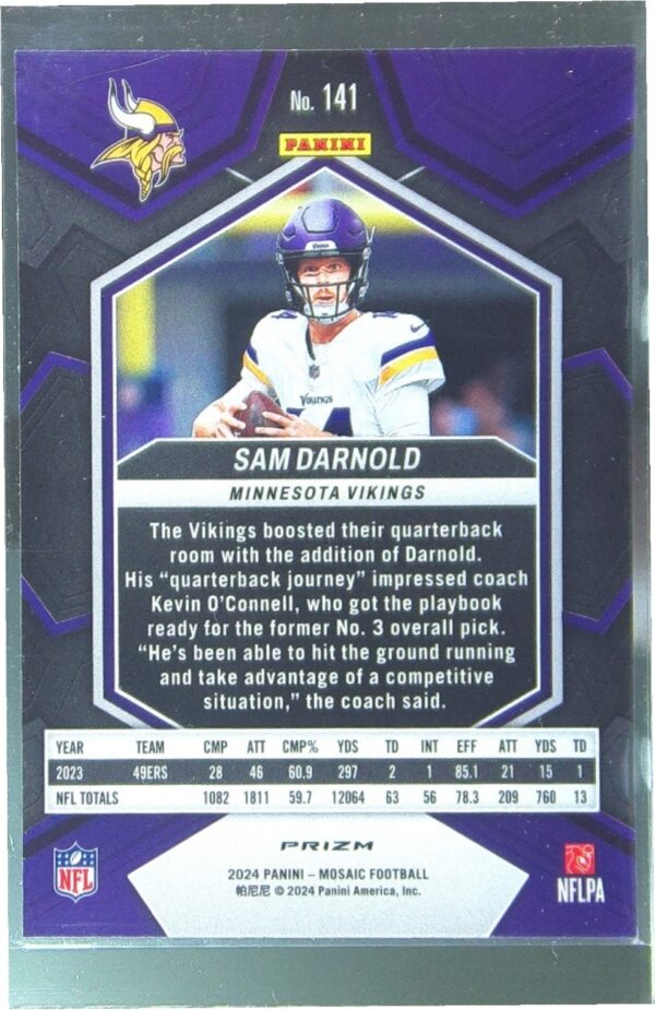 2024 Mosaic Sam Darnold Mosaic Reactive Yellow 141 Vikings - Image 3