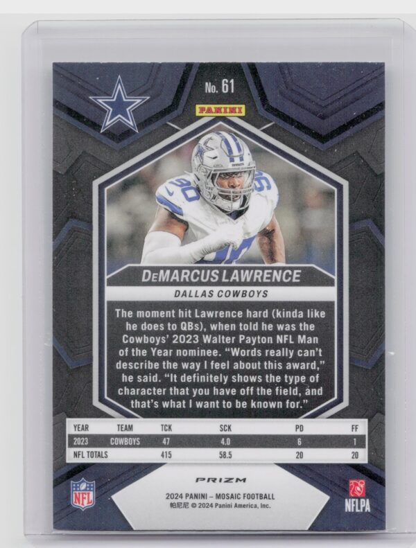 2024 Panini Mosaic DeMarcus Lawrence Silver 61 Cowboys - Image 3