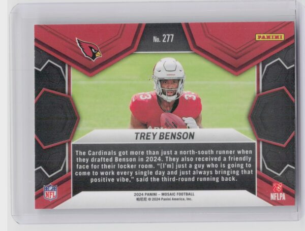2024 Panini Mosaic Trey Benson RC NFL Debut 277 Cardinals - Image 3