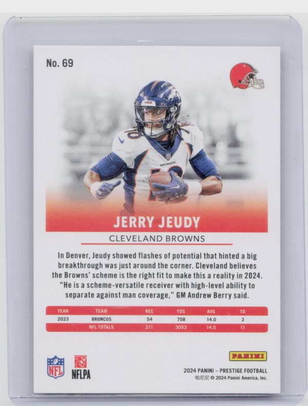 2024 Panini Prestige Jerry Jeudy Green Premium Xtra Points /199 69 Browns - Image 3