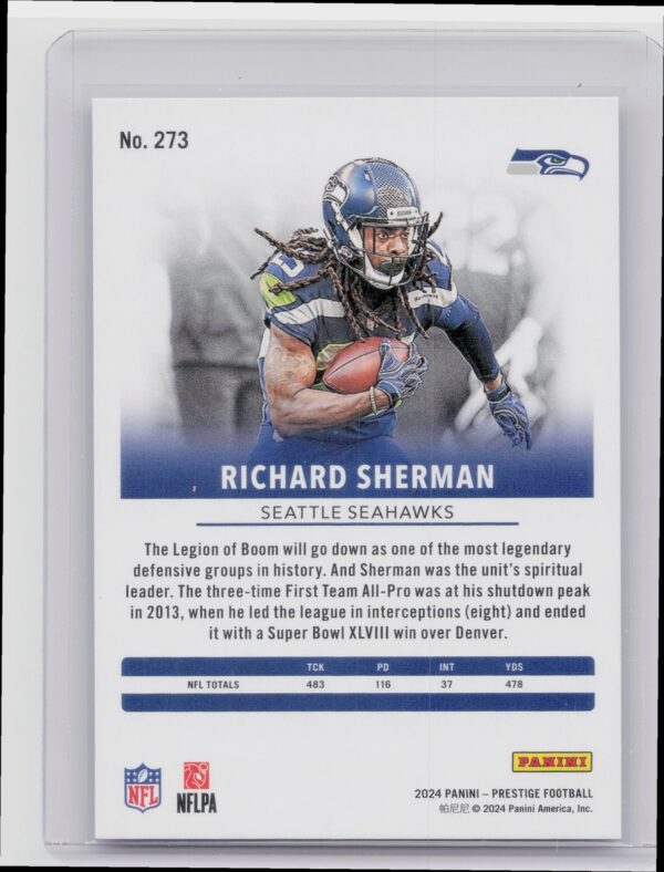 2024 Panini Prestige Richard Sherman Blue Xtra Points /599 273 Seahawks - Image 3