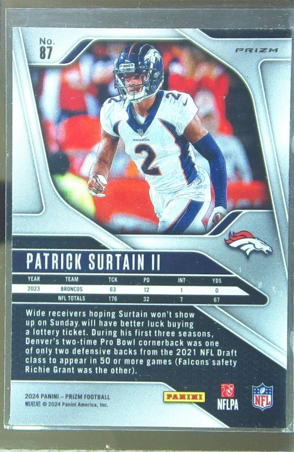 2024 Prizm Patrick Surtain II Neon Green Pulsar 87 Broncos - Image 3