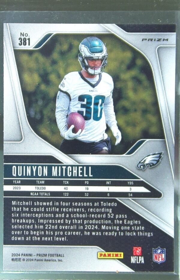 2024 Prizm Quinyon Mitchell Orange Lazer RC 381 Eagles - Image 3