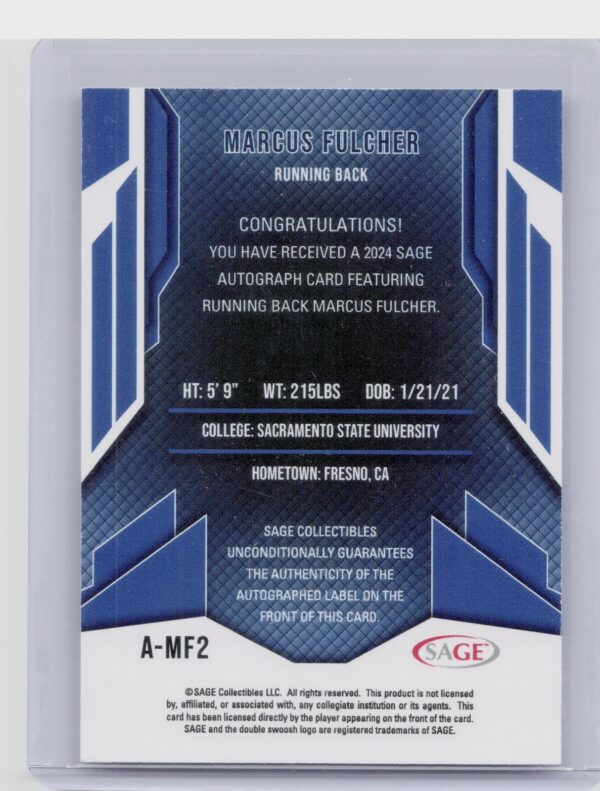 2024 SAGE HIT Marcus Fulcher Auto #A-MF2 Hornets Autographs Black (High Series) - Image 3