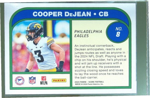 2024 Score Cooper DeJean RC #8 Eagles Protential - Image 3