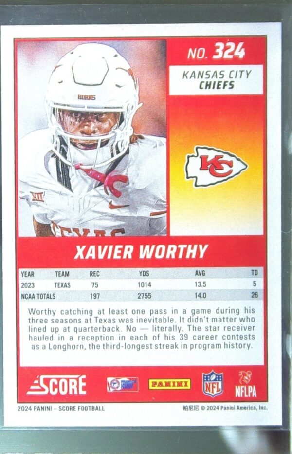 2024 Score Xavier Worthy RC #324 Chiefs - Image 3