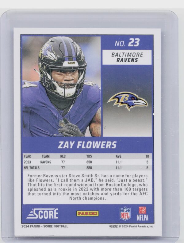 2024 Score Zay Flowers Stars /399 23 Ravens - Image 3