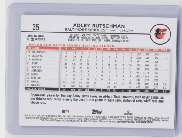 2024 Topps Adley Rutschman #35 Orioles - Image 3