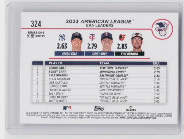 2024 Topps American League Leaders ERA (Gerrit Cole / Sonny Gray / Kyle Bradish) - Image 3