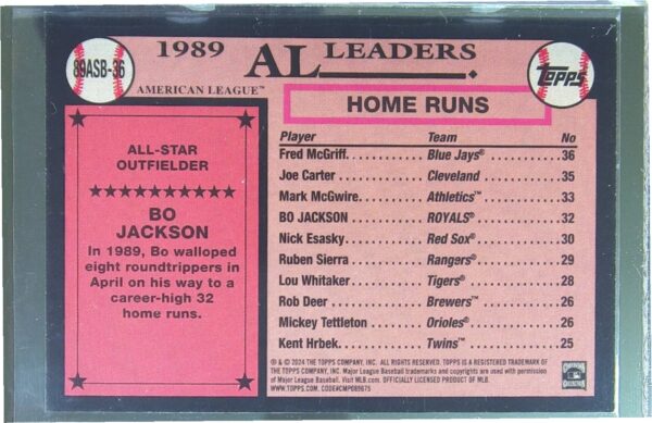 2024 Topps Bo Jackson #89ASB-36 Royals 1989 35th Anniversary All Stars Foil - Image 3
