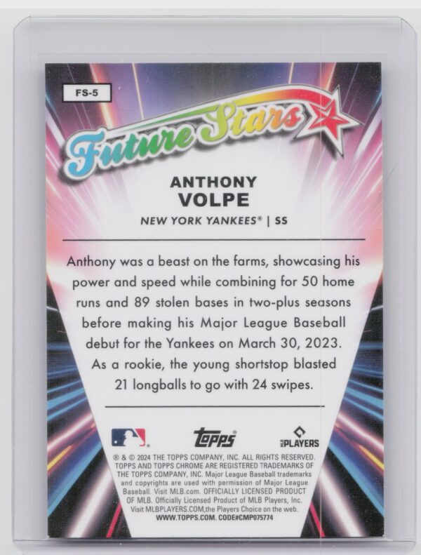 2024 Topps Chrome Anthony Volpe #FS-5 Yankees Future Stars - Image 3