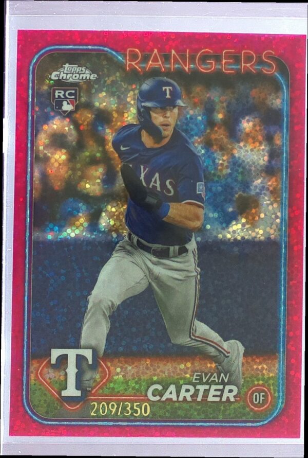 2024 Topps Chrome Evan Carter Magenta Speckle Refractors /350 RC #136 Rangers