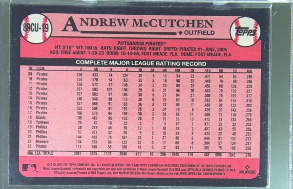 2024 Topps Chrome Update Andrew McCutchen #89CU-19 Pirates 1989 35th Anniversary - Image 3
