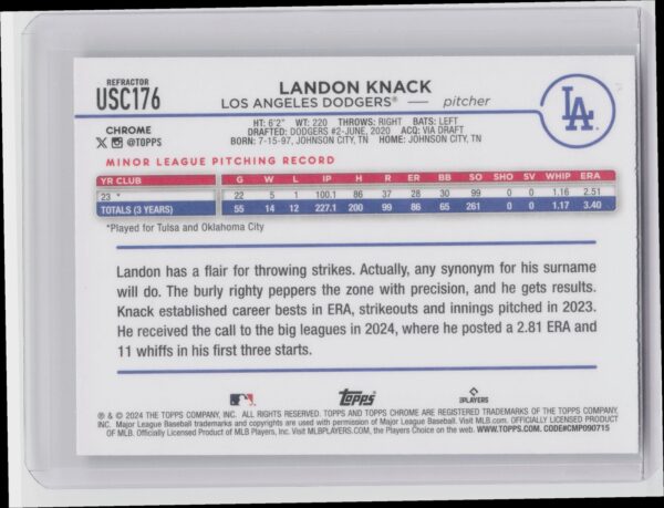 2024 Topps Chrome Update Landon Knack Refractors #USC176 Dodgers - Image 3