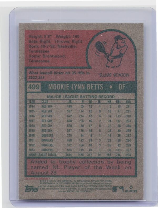 2024 Topps Heritage Mini Mookie Betts #499 Dodgers - Image 3