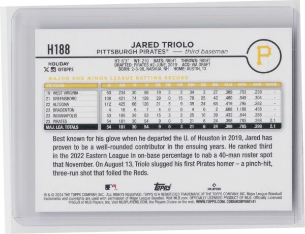 2024 Topps Holiday Jared Triolo RC #H188 Pirates - Image 3