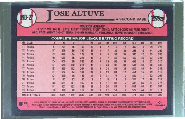 2024 Topps Jose Altuve #89B-27 Astros 1989 35th Anniversary Mega Box Foil - Image 3