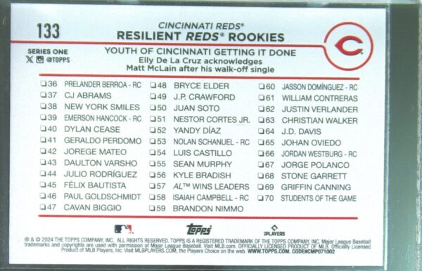 2024 Topps Resilient Reds Rookies: Youth of Cincinnati Getting It Done #133 Reds - Image 3