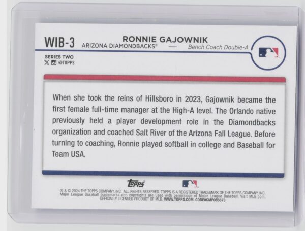 2024 Topps Ronnie Gajownik #WIB-3 Diamondbacks Women in Baseball Blue - Image 3