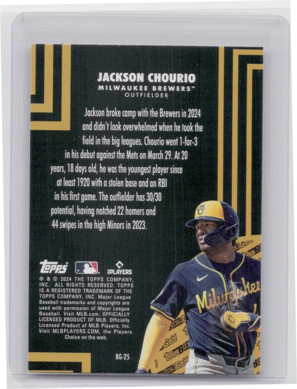 2024 Topps Update Jackson Chourio RC #BG-25 Brewers Topps Black Gold - Image 3