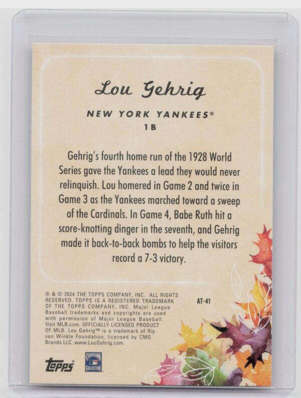 2024 Topps Update Lou Gehrig #AT-41 Yankees Autumn Tales - Image 3