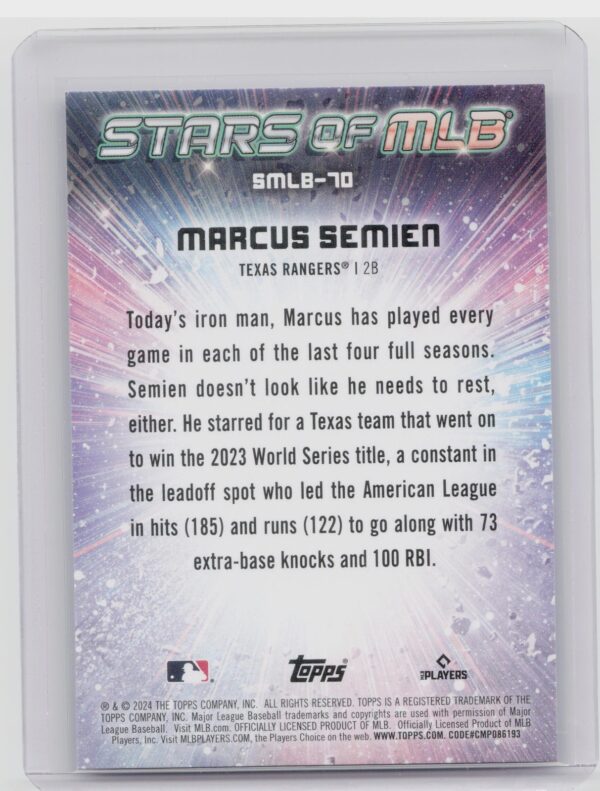 2024 Topps Update Marcus Semien #CSMLB-70 Rangers Stars of MLB Chrome - Image 3