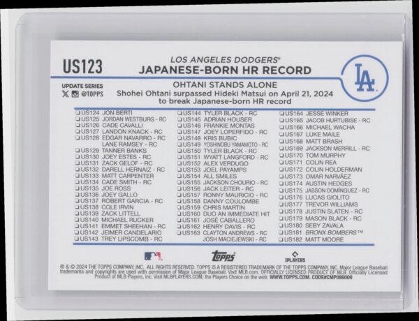 2024 Topps Update Shohei Ohtani #US123 Dodgers - Image 3