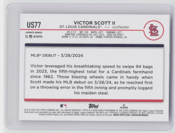 2024 Topps Update Victor Scott II #US77 Cardinals - Image 3