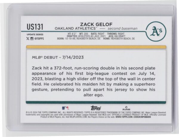2024 Topps Update Zack Gelof #US131 Athletics - Image 3