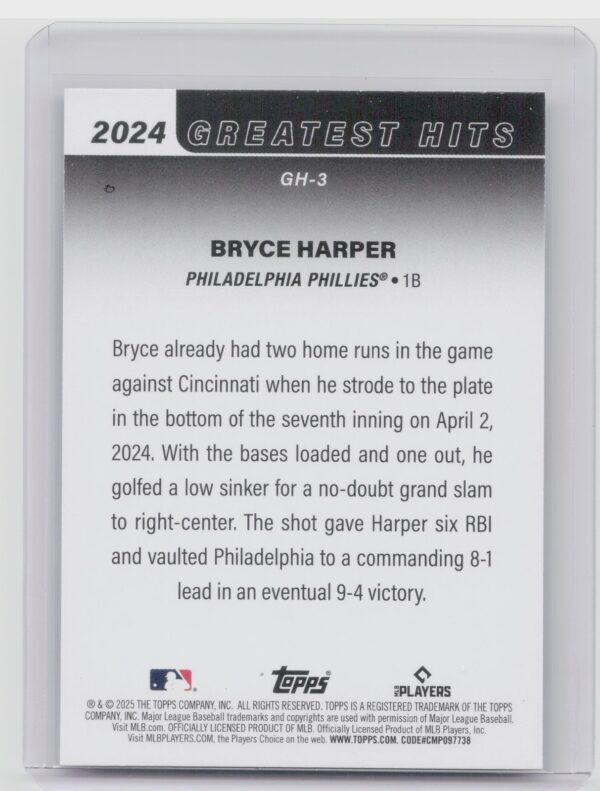 2025 Topps Bryce Harper #GH-3 Phillies 2024 Greatest Hits - Image 3