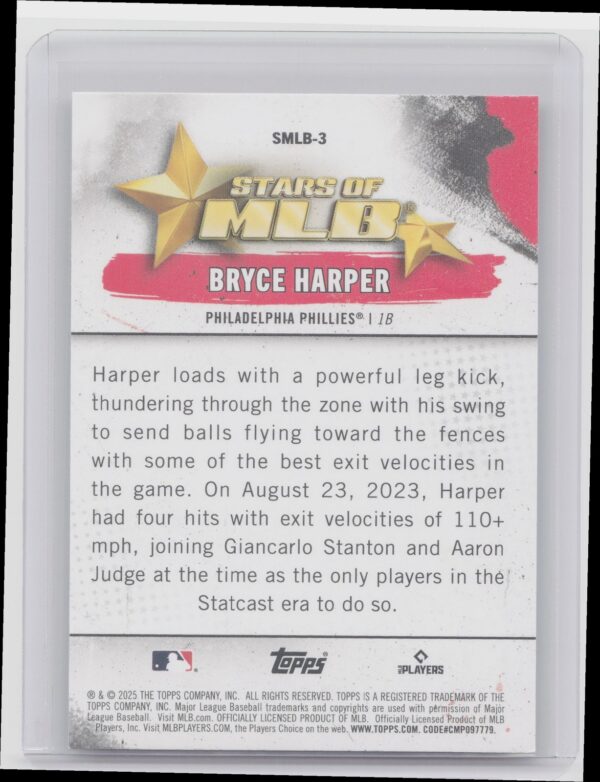 2025 Topps Bryce Harper #SMLB-3 Phillies Stars of MLB - Image 3