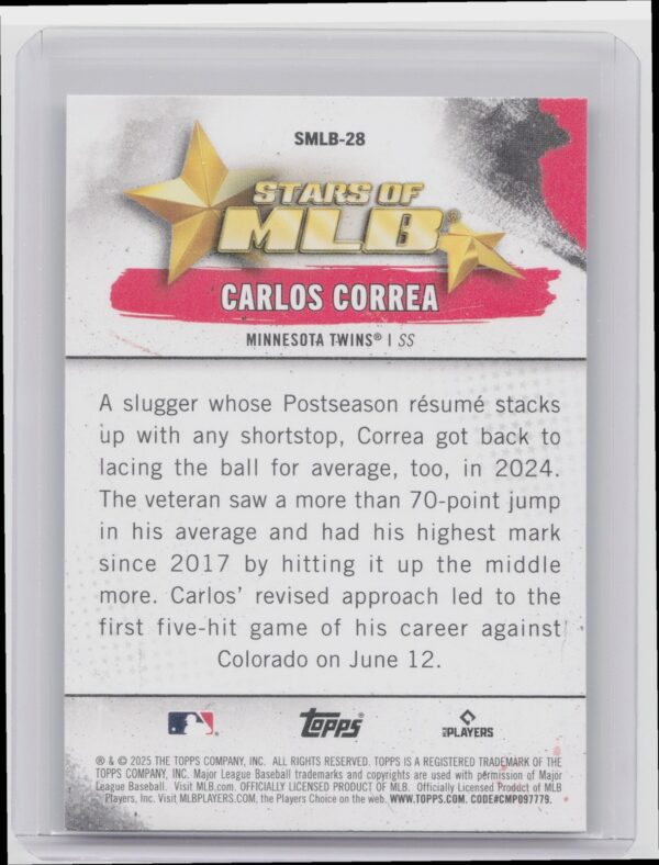 2025 Topps Carlos Correa #SMLB-28 Twins Stars of MLB - Image 3