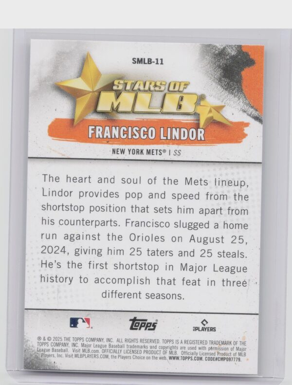 2025 Topps Francisco Lindor #SMLB-11 Mets Stars of MLB - Image 3