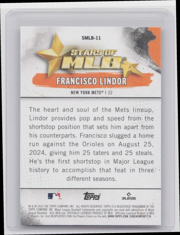 2025 Topps Francisco Lindor #SMLB-11 Mets Stars of MLB - Image 3